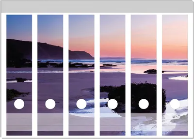 Produktbild von Wallario Ordnerrücken Sticker, selbstklebend für breite Ordner, 6 Stück, Motiv Sonnenuntergang am einsamen Strand