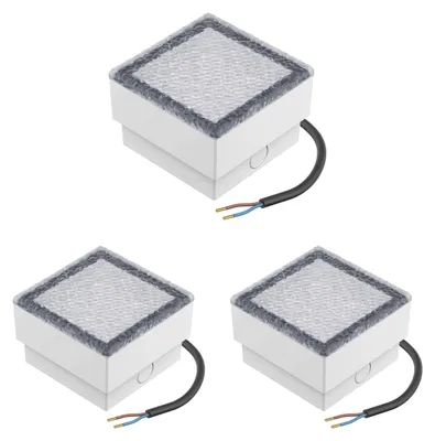 Imagen del producto de ledscom.de: 3 focos LED empotrables en el suelo, modelo CUS, para uso exterior, IP67, de forma rectangular, 10 x 10 cm, luz blanca fría – Cantidad: 3 unidades (paquete de 1), Color de la luz: Blanco frío