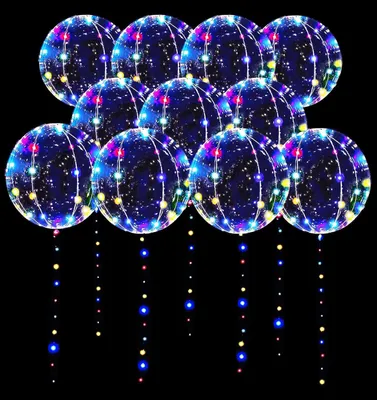 10 LED-Ballons, 50 cm, transparent, bunt, für Feste