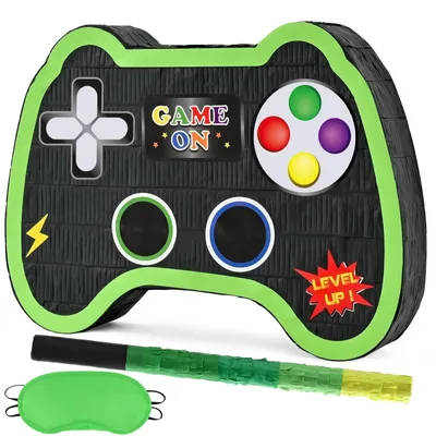Produktbild von Videospiel-Controller-Piñata mit Augenbinde und Schläger für Partydekorationen