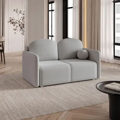 Produktbild von Sofa SUVI II mit Schlaffunktion, Schlafsofa, Wohnzimmersofa, Couch, Soffa, Bettsofa, Bucle-Stoff – Hellgrau QUELLE 83