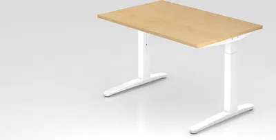 Produktbild von Schreibtisch Mika | Ahorn | Weißes Gestell | BxT 120x80cm | Arbeitshöhe 65-85cm | höhenjustierbar, 1cm Raster | C-Fuß-Gestell | Rechteckform