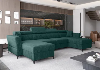 Produktbild von AX LIVING Ecksofa klein mit Schlaffunktion Ribella 345 cm Türkis U-Form, Bettkasten