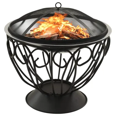 Image de The Living Store : brasero et barbecue 2 en 1 avec tisonnier, 59 x 59 x 60 cm, en acier inoxydable