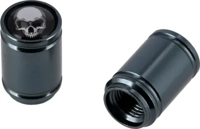 Produktbild von Set: 2x Ventilkappe "Skull", Titaniumgrau eloxiert