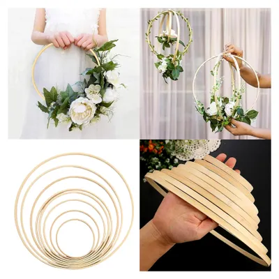 Produktbild von 9 Stück Bambusblüten Holzkranzringe Traumfänger für Wanddekoration