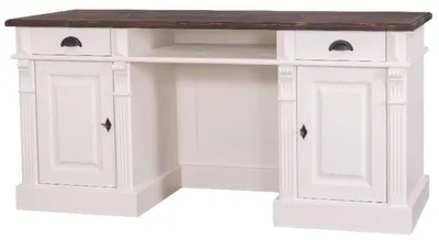 Produktbild von Casa Padrino Landhausstil Schreibtisch mit 2 Türen und 2 Schubladen Weiß / Braun 160 x 70 x H. 78 cm - Büromöbel im Landhausstil