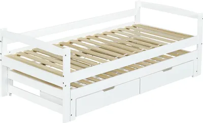Produktbild von Tagesbett mit Rollen unten und Schubladen Daybett Doppelbett Schiebebett Weiß