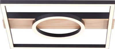 Produktbild von BRILLIANT moderne Holz LED Deckenlampe MAUREEN | Deckenleuchte mit warmweißer Lichtfarbe (3000K) und Helligkeit 2700 lm 24 W| 40x40 cm | Metall/Holz/Kunststoff in Schwarz / Braun