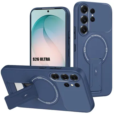 Image de Coque pour Samsung Galaxy S26 Ultra, Silicone Souple avec Cercle Magnétique et Support Bleu Marine