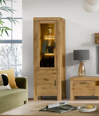 Produktbild von Vitrine schmal mit 2 Türen links Eiche teilmassiv Andria