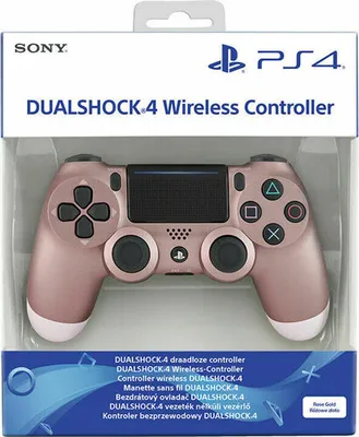 A Sony Playstation 4 Dualshock 4 Wireless Controller in Rose Gold, presented in its retail packaging.