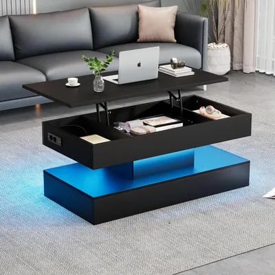 Immagine prodotto di Tavolino Merax regolabile in altezza con LED, vano portaoggetti nascosto e presa UE, controllabile tramite app, 100x50x42 cm, nero