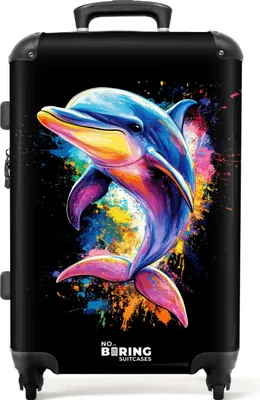 Obrázek produktu pro NoBoringSuitcases.com® Velký kufr - Delfín s barevnými graffiti - Kombinovaný zámek TSA - Pevná skořepina na kolečkách - 4 kolečka - 72 litrů - Cestovní kufr - 66 cmKufr Medium 67x43x25 cm, 72L,