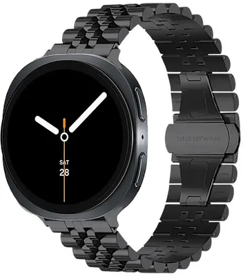 Produktbild von Stravo 5-reihiges Edelstahl-Gliederarmband – für Samsung Galaxy Watch 9/8/8 Classic (40/44/46mm) – Faltschließe & Kürzungsset – Schwarz