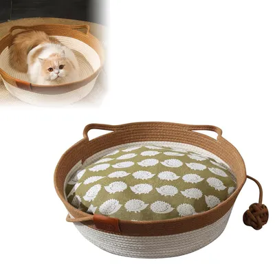 Produktbild von Waschbares Katzenbett aus Baumwollseil (48 cm), handgewebt, umweltfreundlich, bequem, für Katzen und kleine Hunde, ganzjährig nutzbar