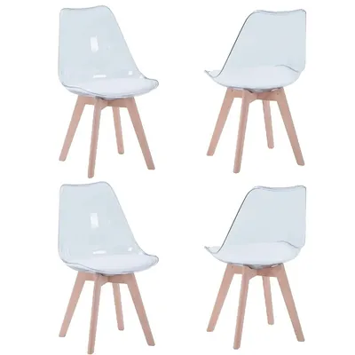 Image de Chaises de salle à manger, design transparent, rembourrage en PU, lot de 4 pièces - blanc