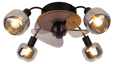 Produktbild von Deckenleuchten - Deckenleuchte "FUMOSO" inkl. Ventilator, Deckenlampe im Retro Style, aus Metall, Glas und Kunststoff in schwarz, 21 cm hoch, Ø 48 cm, E14-Fassung – Timerfunktion – Fernbedienung