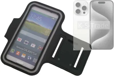 Produktbild von Kompatibel mit Apple iPhone 15 Pro Neopren Jogging Armband Sportarmband Oberarmband schwarz kompatibel mit Apple iPhone 15 Pro mit Reflektor Streifen.