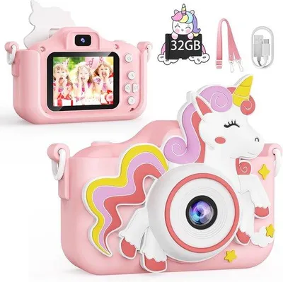 Image de Appareil photo pour enfants, appareil photo numérique, caméra vidéo HD 1080p, carte SD de 32 Go, pour filles, 3 à 12 ans