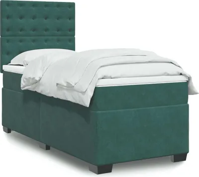 Produktbild von Design Boxspringbett mit Matratze Dunkelgrün 80x200 cm Samt, Klassische Betten 2024 Neu