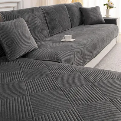 Image de Housse de canapé d'angle en forme de L, en velours, antidérapante, pour salon