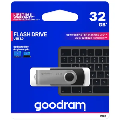 Zdjęcie produktu dla Goodram UTS3, 32 GB, USB Typu-A, 3.2 Gen 1 (3.1 Gen 1), 60 MB/s, Obrotowy, Czarny