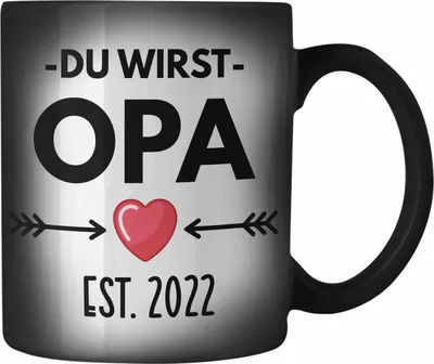 Produktbild von Trendation - Opa Du Wirst Opa 2022 Geschenk Schwangerschaft Verkünden Opa Überraschung Baby Karabiner Farbwechsel Zauber-Tasse Edelstahl (Schwarz)