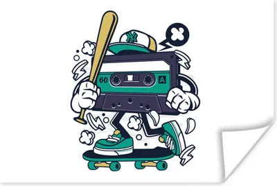 Produktbild von MuchoWow® Poster Kassettenkassetten - Baseballschläger - Skateboard - Vintage 180x120 cm - Fotoplakat
