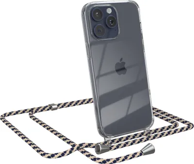 Produktbild von EAZY CASE Handykette kompatibel mit Apple iPhone 15 Pro Max, Handyhülle mit Umhängeband, Handykordel, Schutzhülle Clear, Band in Beige