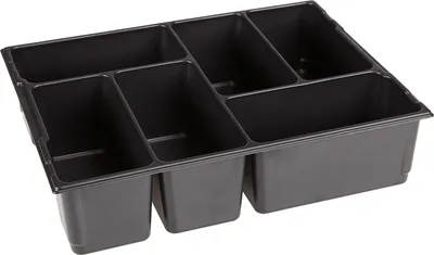 A black plastic organizer with multiple compartments.