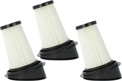Three vacuum cleaner filters arranged diagonally against a white background.