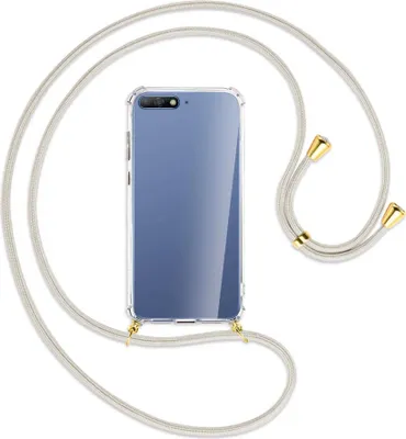 Produktbild von Handykette Backcover-Schutzhülle mit Band (Metall goldfarben) für Huawei Y6 2018 - broken white