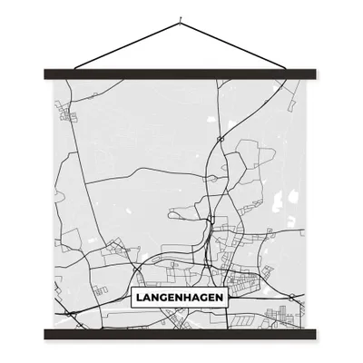 Produktbild von MuchoWow® Textilposter Deutschland - Karte - Langenhagen - Stadtplan 60x60 cm mit schwarzem Rahmen - Posteraufhänger
