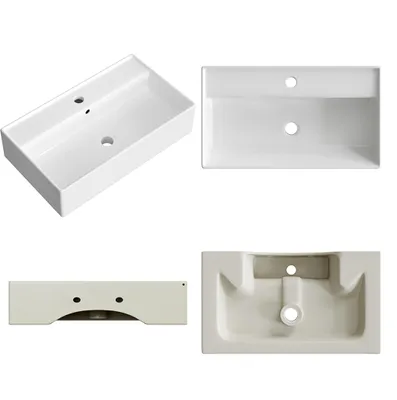 Produktbild von HOROW Wand Waschbecken dünnem Rand Design Rechteckig Bad Hängewaschbecken Aufsatzwaschbecken mit Hahnloch und Überlauf 55x31 cm