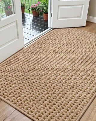 Fußmatte 80x120 cm, Chenille, rutschfest, waschbar, beige