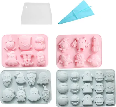 Obrázok produktu pre 4 kusy Mäkké, flexibilné silikónové formy na výrobu čokolády, cukroviniek, kociek ľadu, želé, živice, formy na výrobu roztomilých netopierích duchov