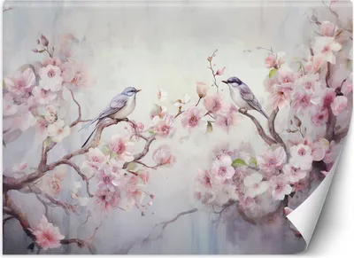 Produktbild von Vlies fototapete Vögel und Blumen Shabby Chic 254x184 cm Feeby Rosa inkl. Kleber einfache Montage