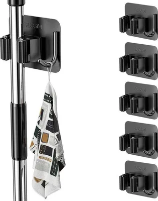 Produktbild von Famanu Besenhalter selbstklebend - Wandmontage, 304 Edelstahl, schwarz