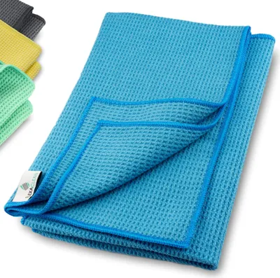 Produktbild von ELEXACLEAN Mikrofaser Trockentuch, Premium Waffeltuch (2 Stück, 60x40 cm, Blau) superweiche Qualität für Auto, Glas, Küche, Geschirr, Bad