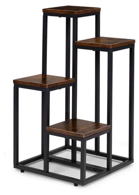 Image de Étagère à fleurs, support pour plantes, décoration, 4 étagères, style industriel, ModernHome