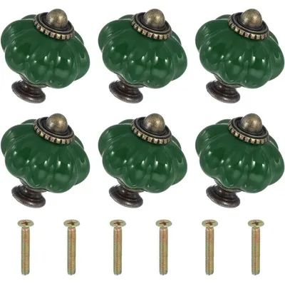 Produktbild von Dunkelgrüne Keramikknöpfe, 3, 33, 33, 8 cm, 6 Stück mit Schrauben, kürbisförmige Keramik-Schubladenknöpfe und -griffe.