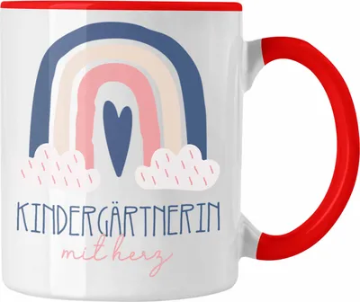 Produktbild von Trendation - Kindergärtnerin Tasse Geschenk Danke Kaffeetassse Geschenkidee für Erzieherin mit Herz Spruch (Rot)