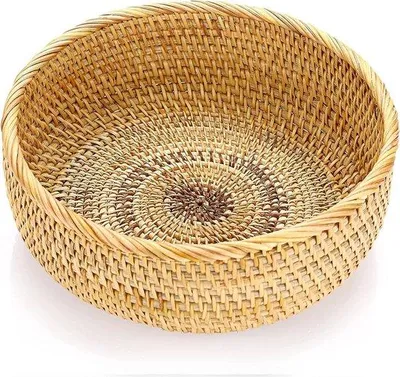 Produktbild von Runder Servierteller aus Rattan 26cm für Kekse Brot Obst