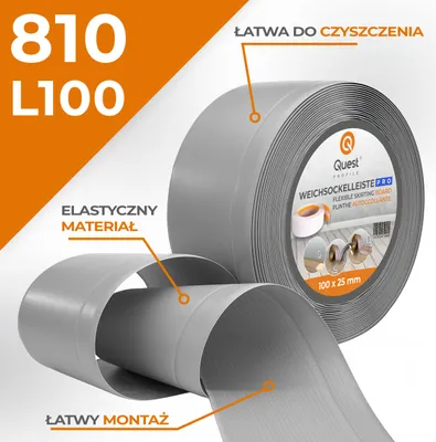 Zdjęcie produktu dla QUEST Listwa przypodłogowa PCV 100x25mm, 1m, elastyczna, miękka listwa podłogowa, cokołowa, szary