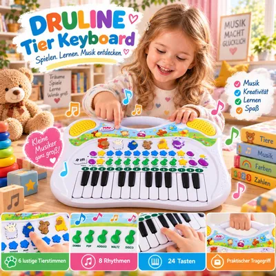 Produktbild von Kinder Keyboard Tierstimmen-Klavier 24 Tasten Musikspielzeug Digitalpiano Kinderpiano 8 Rhythmen, 8 Melodien, Aufnahme- & Wiedergabefunktion, KI-generiertes Bild