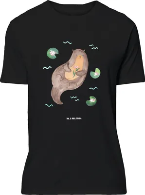 Produktbild von Mr. & Mrs. Panda Größe XL T-Shirt Otter Seerose - Schwarz - Geschenk, Shirt, Wasser, Seeotter, mit Spruch, glücklich, Fluss, Tshirt