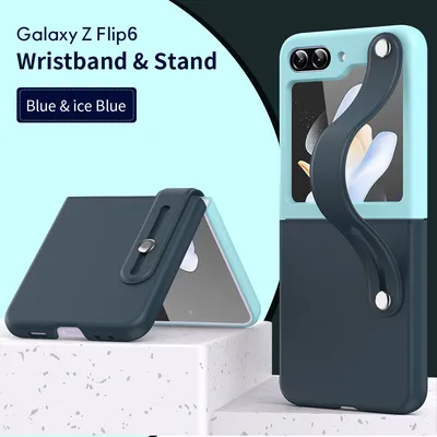 Produktbild von Hülle für Samsung Galaxy Z Flip 6 / Z Flip 7 FE 5G, Hartes PC Handyhülle mit Armband Ständer Blau
