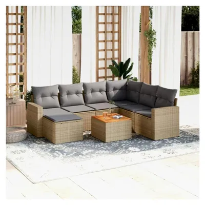 Produktbild von 8-teiliges Gartensofa-Set mit beigen Kissen aus Polyrattan, Loungeset für den Außenbereich