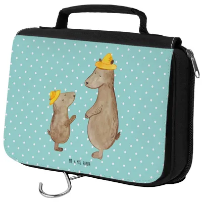 Produktbild von Mr. & Mrs. Panda Kulturtasche Bären mit Hut - Türkis Pastell - Geschenk, kosmetiktäschchen, Vatertag, Bär, Familie, Kulturbeutel, kulturtäschchen, Waschtasche, Papa